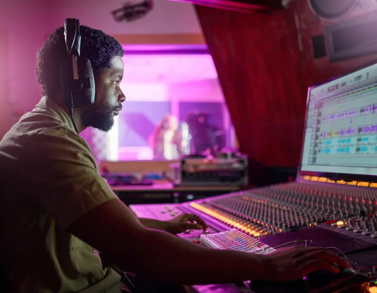 Producer working in an audio studio